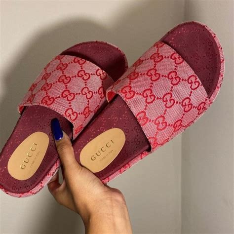 gucci pink fur slides|gucci women's slides clearance sale.